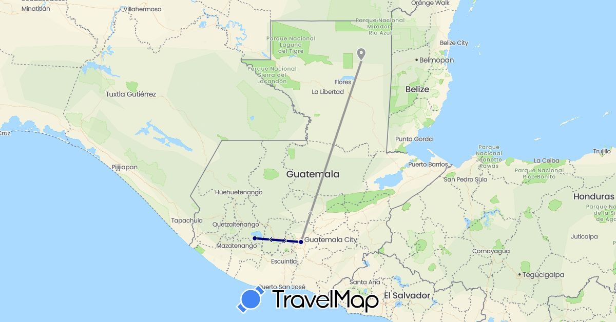 TravelMap itinerary: driving, plane in Guatemala (North America)